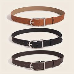 Oval Pin Buckle PU Belt Solid Belt Adjustable Unisex