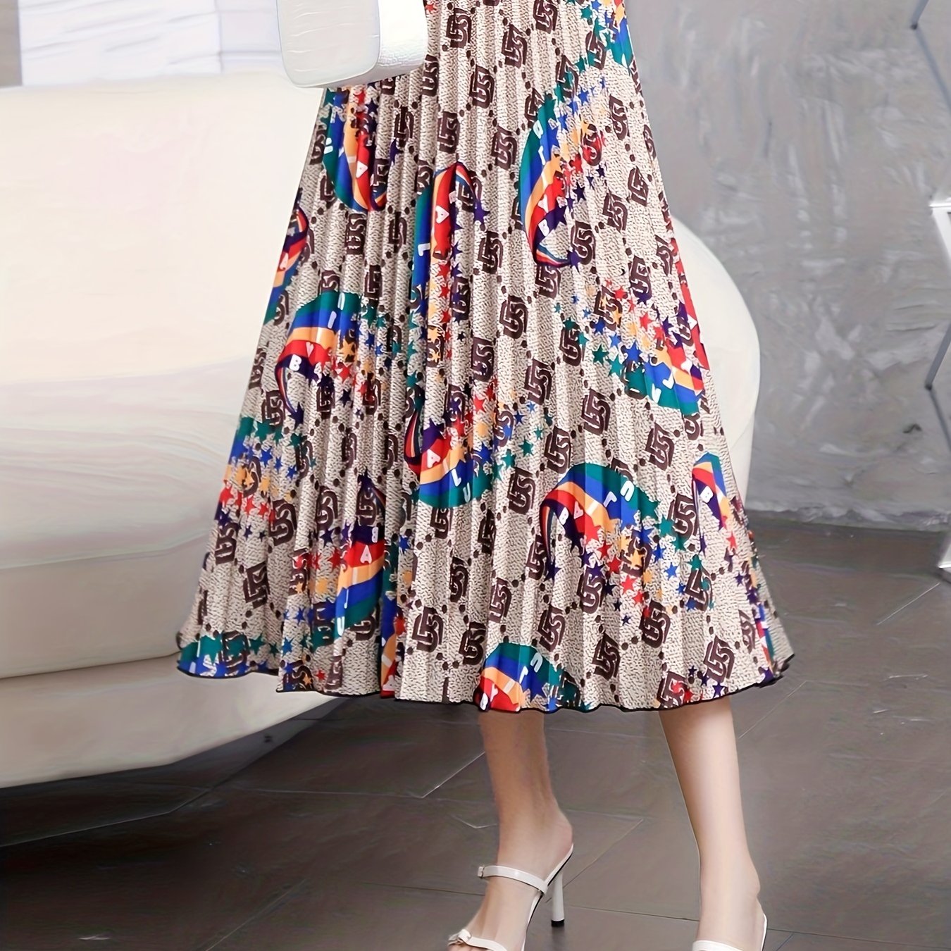 Geometric & Rainbow Print Maxi Skirt