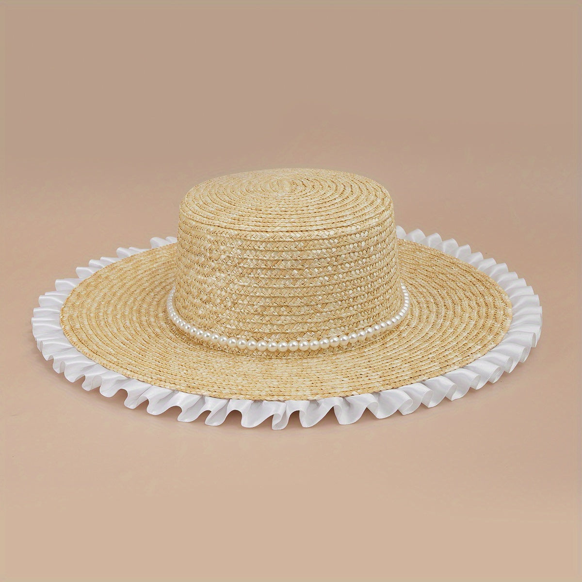 Flat Top Lace Fedora French Style Faux Pearl Decor Sun Hat