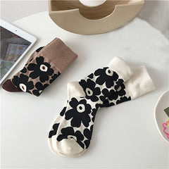 3 Pairs Cartoon Ankle Crew Socks Floral Multicolor Women's Socks