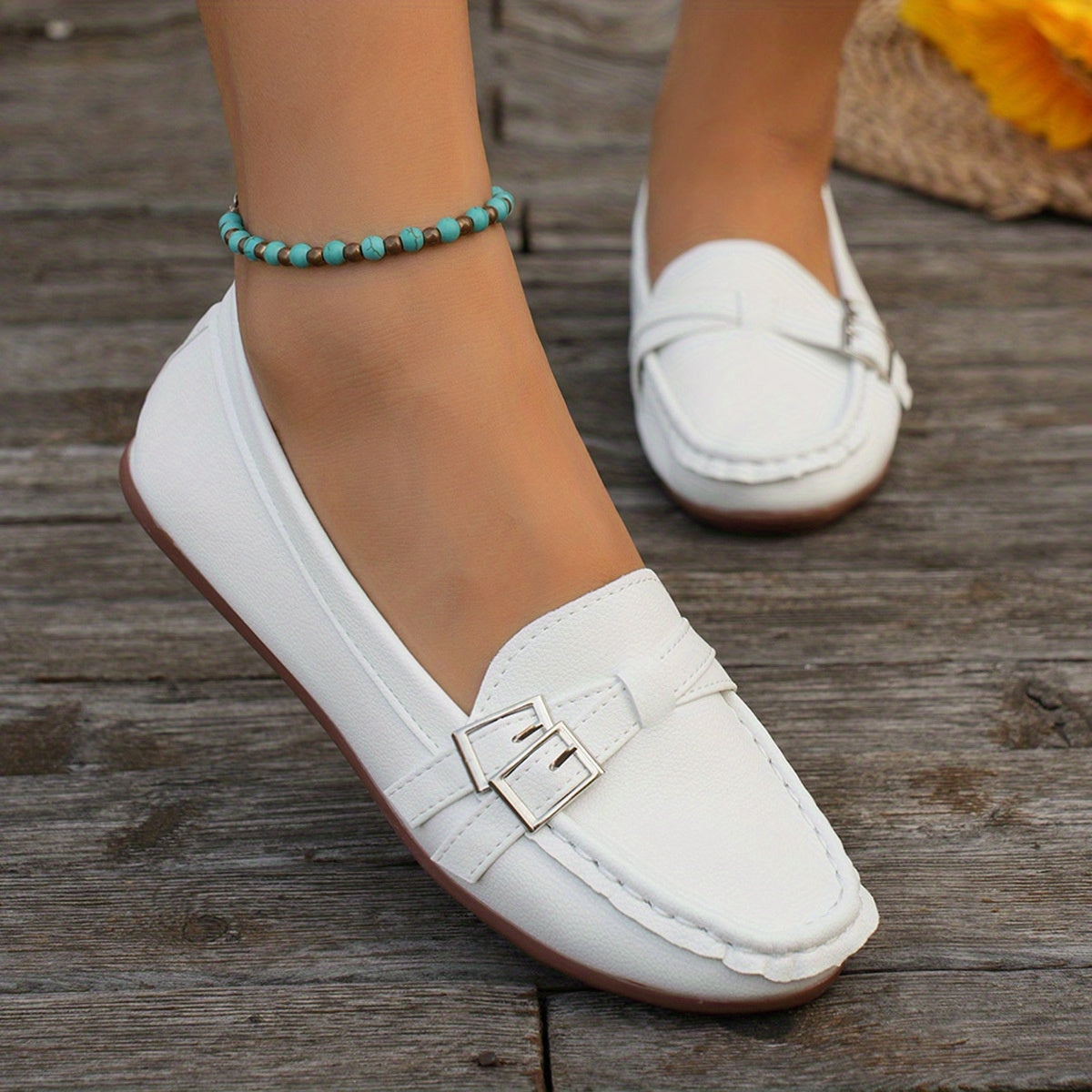 Women's Cross Buckle Strap Loafers Flat Shoes