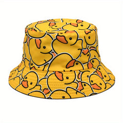 Yellow Duck Cartoon Bucket Hat Full Print Lightweight Fisherman Cap