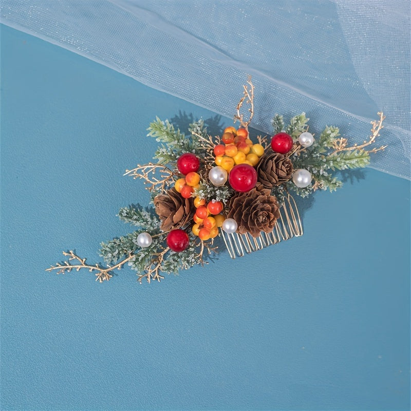 Girl's Pine Cone Hair Comb with Faux Pearl Flower Hairpin