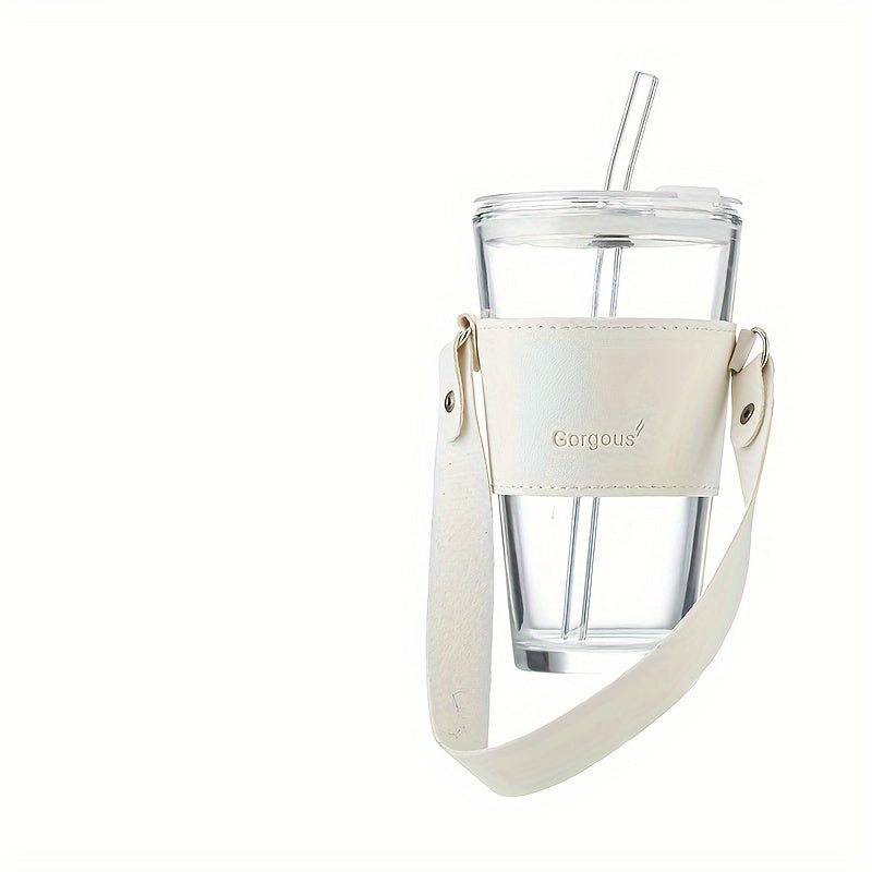 450ml Straw Glass Cup with Lids & Holder - Portable Water Cup
