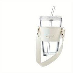 450ml Straw Glass Cup with Lids & Holder - Portable Water Cup