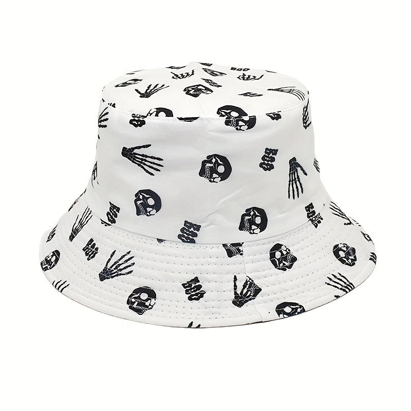Men's Skull Print Bucket Hat Double Sided Basin Hat Spring Summer
