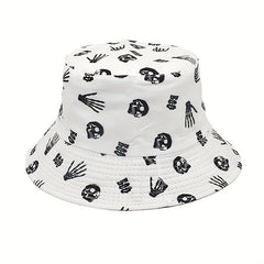 Men's Skull Print Bucket Hat Double Sided Basin Hat Spring Summer