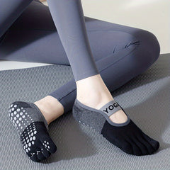 Colored Tied Yoga Socks Anti Slip Women's Five Finger Pilates Cotton Socks