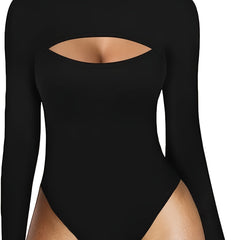 Sexy Cut Out High Neck Bodysuit Long Sleeve Slim Fit