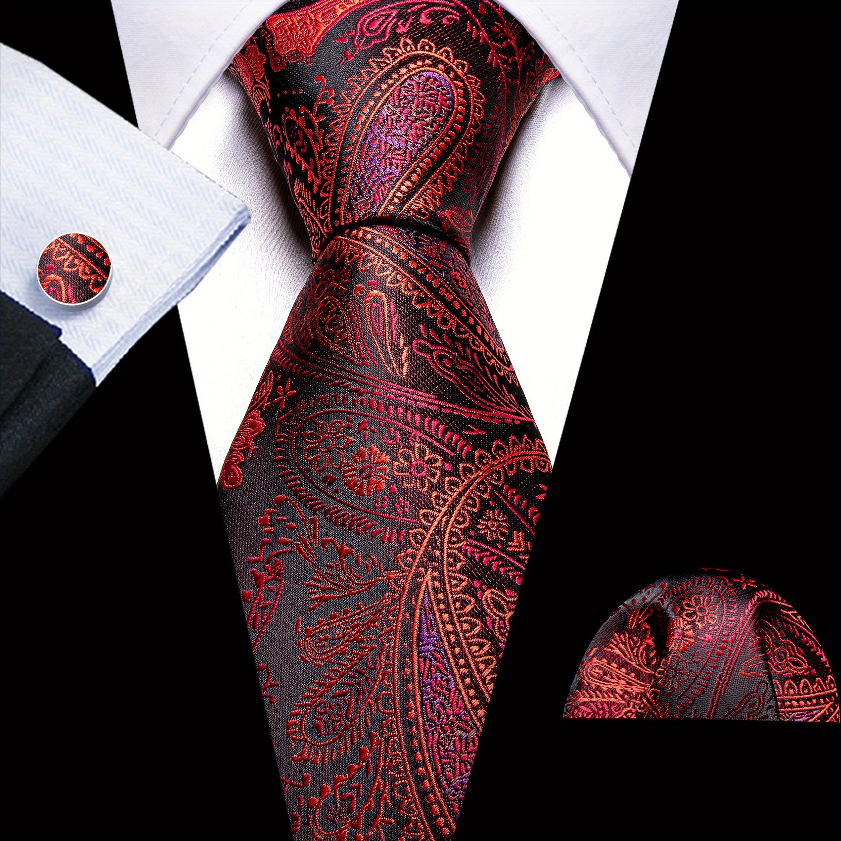 Barry Wang Men's Silver Grey Paisley Necktie Set