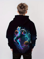 Astronaut Pattern Hoodie For Kids Casual Pullover Hooded Long Sleeve Top