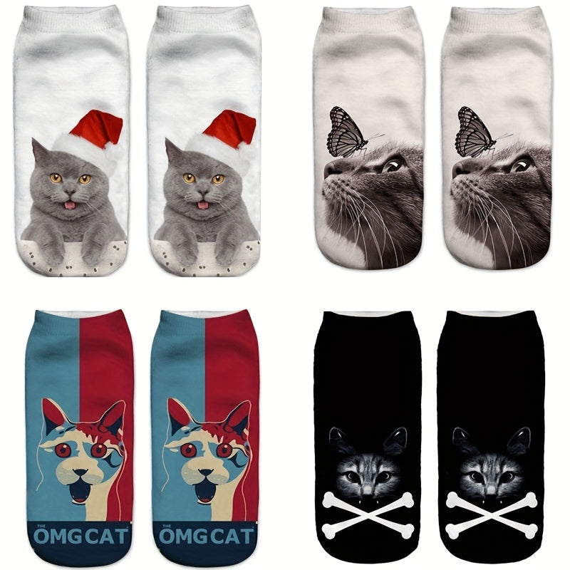 Cat Animal Pattern Crew Socks Lightweight Ankle Stockings Women's Hosiery