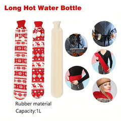 Long Rubber Hot Water Bottle 33.81oz with Lid - Winter Neck Warmer & Hand Warmer