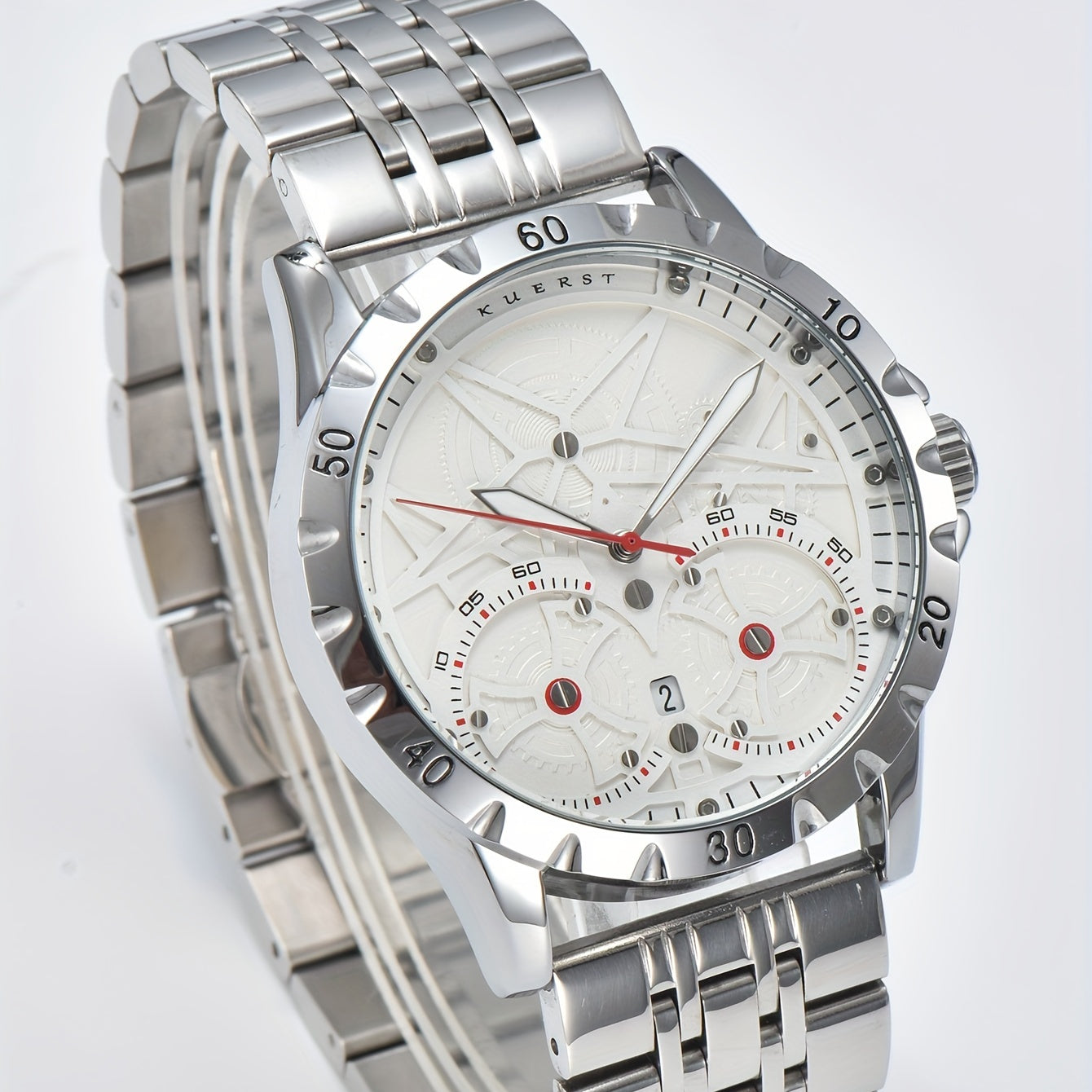 KUERST Men's Steel Strap Automatic Mechanical Watch Waterproof 3D Dial Calendar