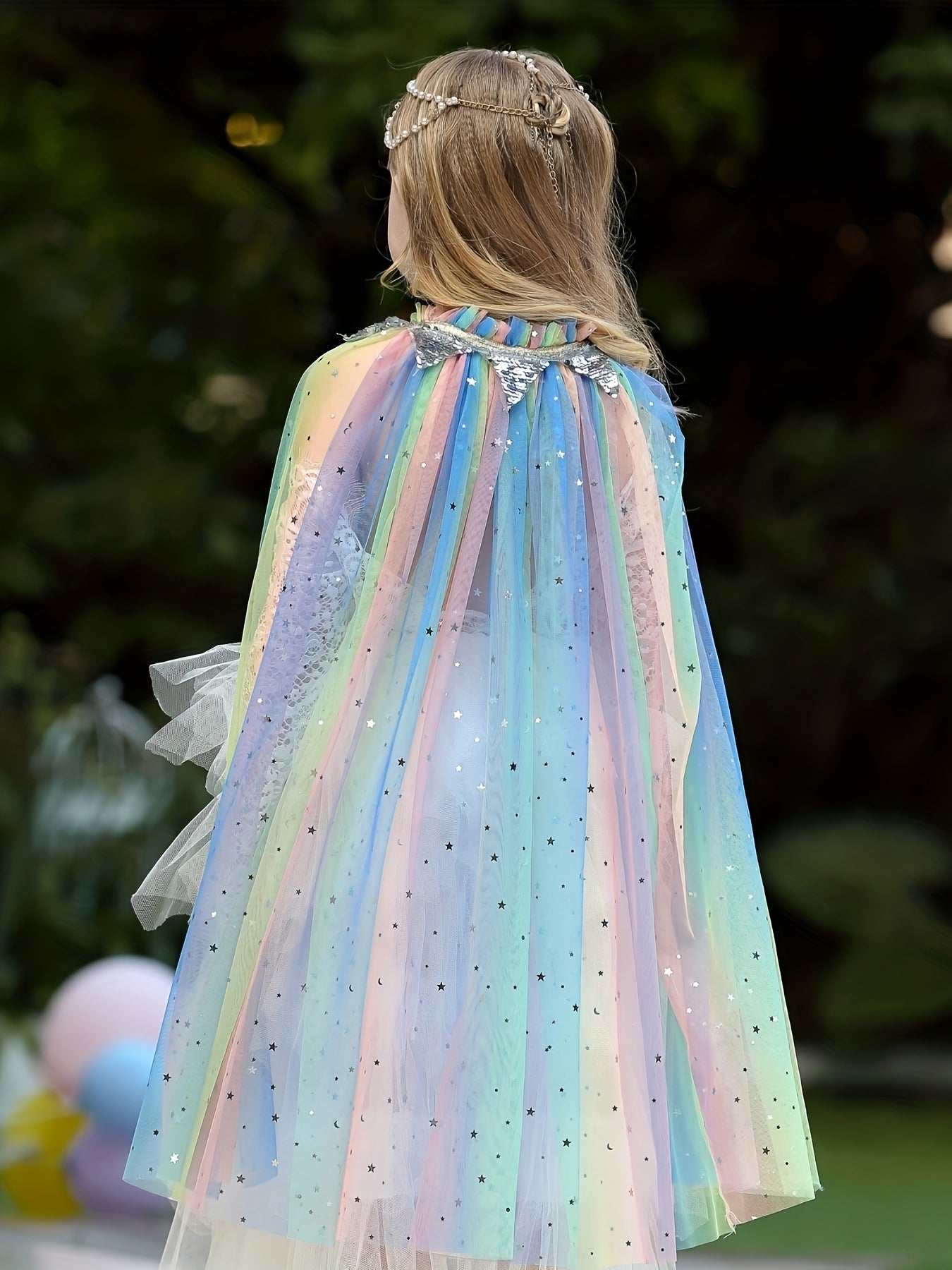 Girls Mermaid Princess Cape Cloak Glitter Party Prop Kids Halloween Fancy Dress