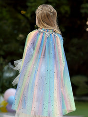 Girls Mermaid Princess Cape Cloak Glitter Party Prop Kids Halloween Fancy Dress