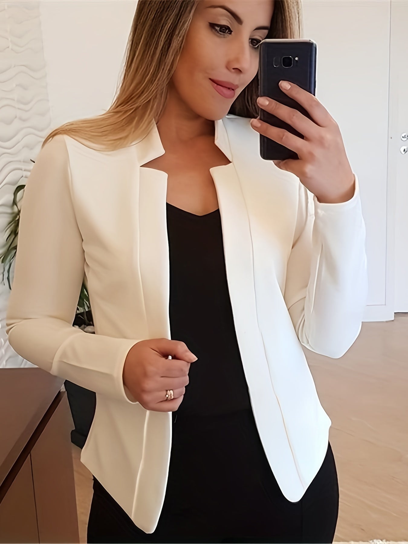 Solid Open Front Blazer Long Sleeve Work Office Outerwear