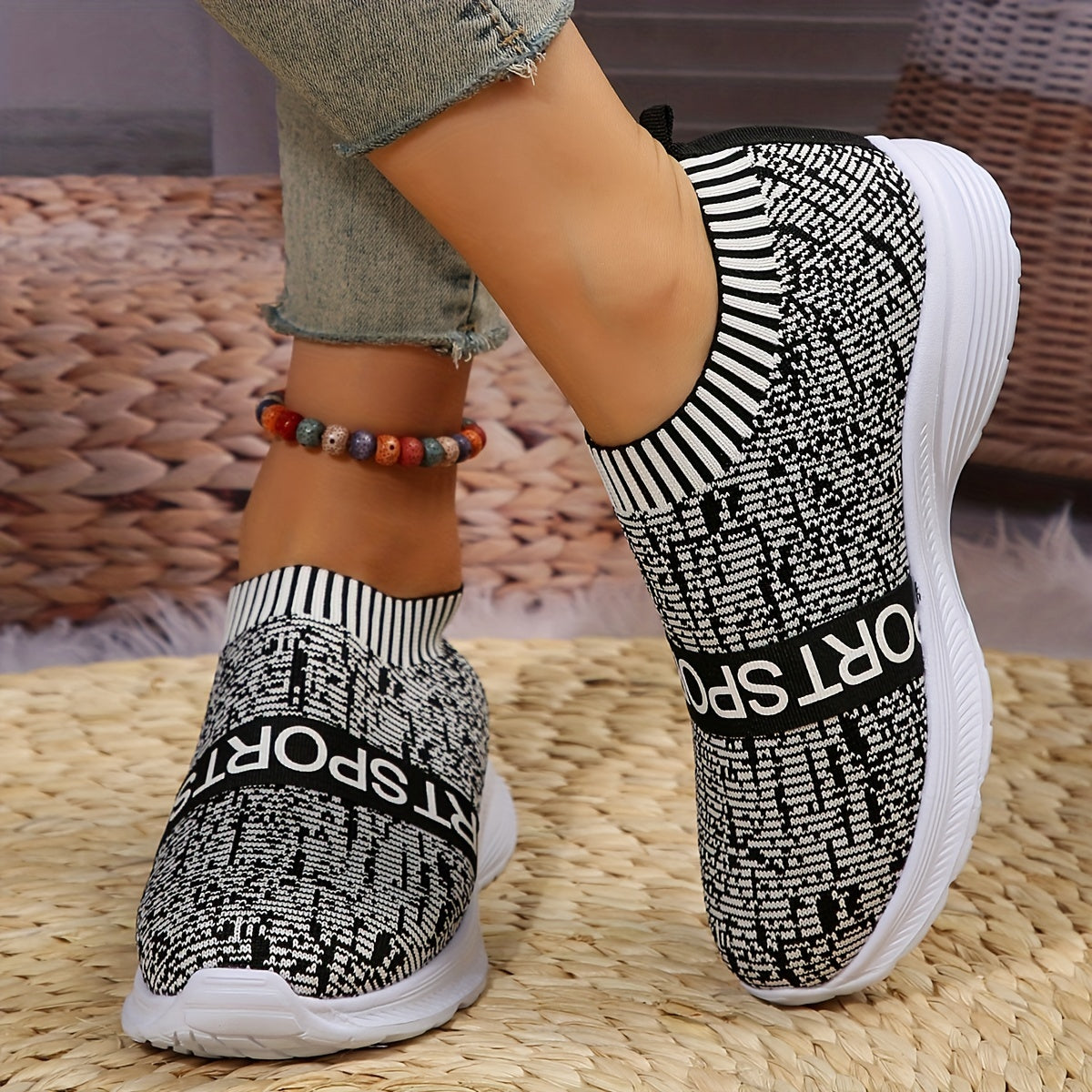 Women's Knit Slip On Sneakers Lightweight Outdoor Shoes
