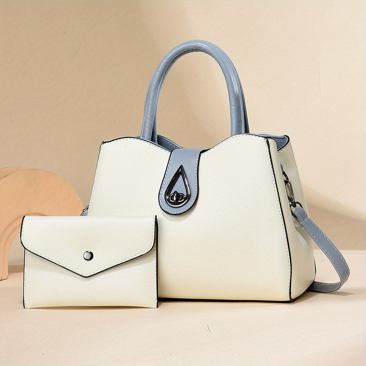 Classic Shoulder Bag Turn Lock Shoulder Bag With Clutch Pouch