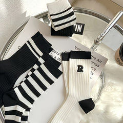 10 Pairs Striped Crew Socks for Women
