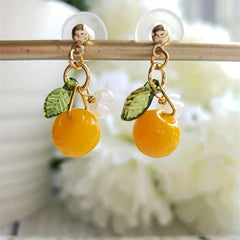 Glass Orange Drop Fruit Earrings for Summer Vacation
