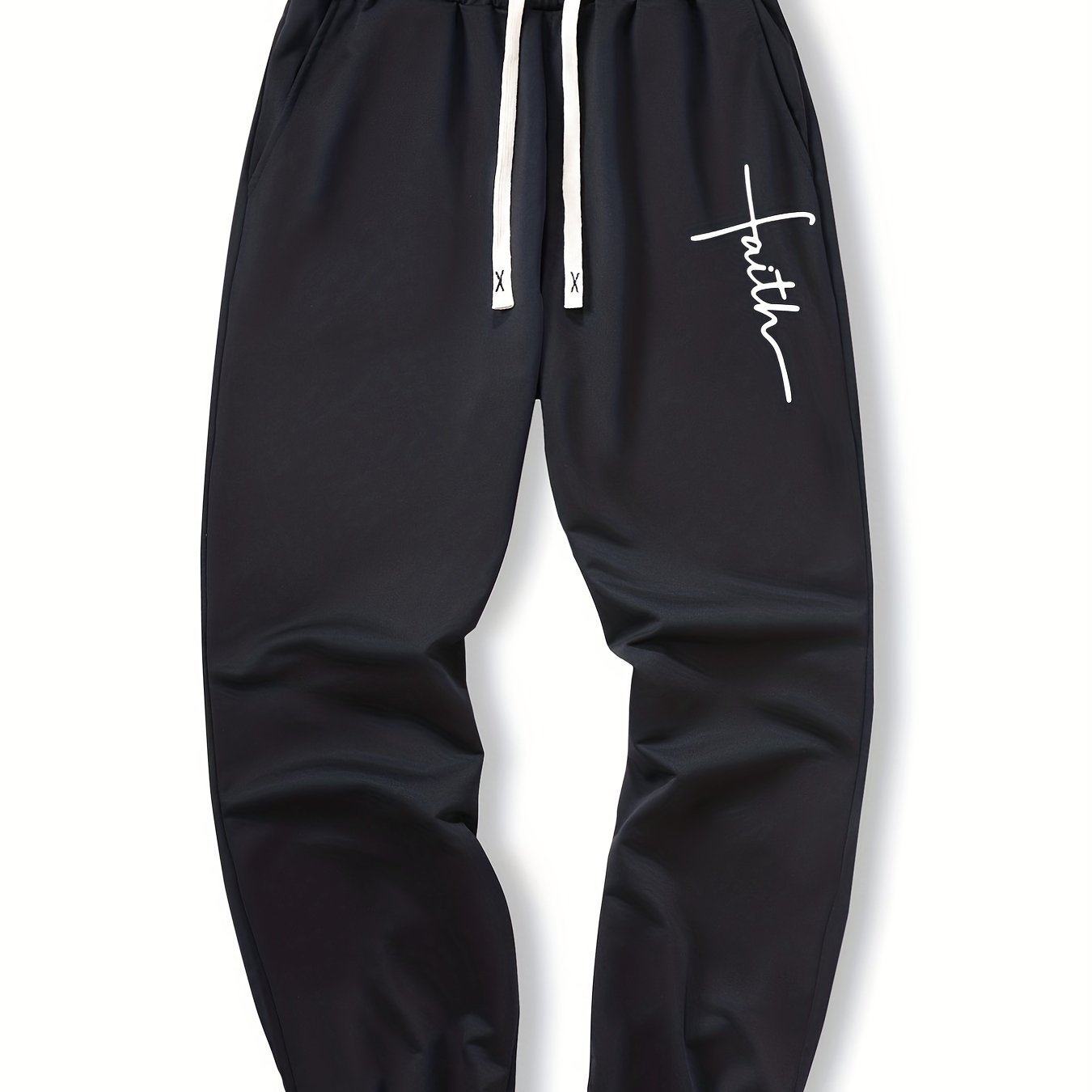Men's Faith Print Joggers With Pockets - Casual Waist Drawstring Sweatpants