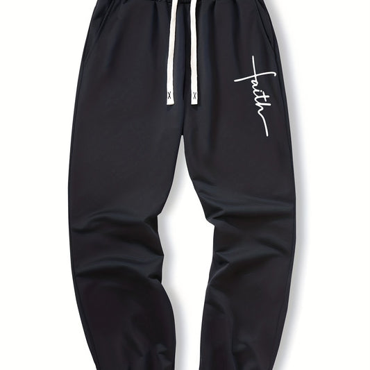 Men's Faith Print Joggers With Pockets - Casual Waist Drawstring Sweatpants