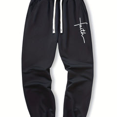 Men's Faith Print Joggers With Pockets - Casual Waist Drawstring Sweatpants