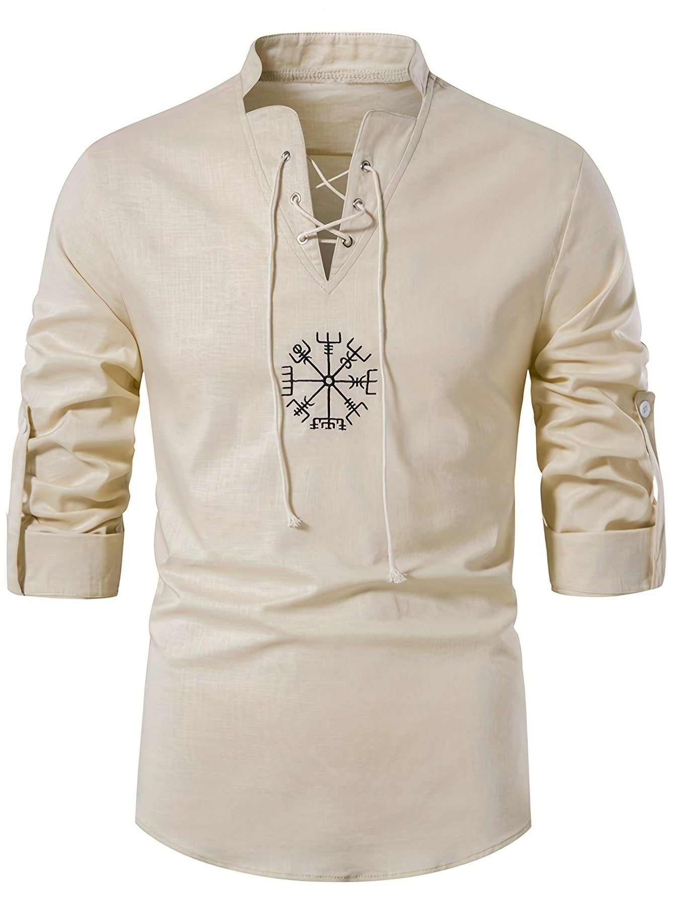 Cotton Men's Long Sleeve Retro Medieval Pirate Shirt Lace Up Casual Beach Tops