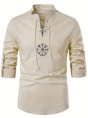 Cotton Men's Long Sleeve Retro Medieval Pirate Shirt Lace Up Casual Beach Tops