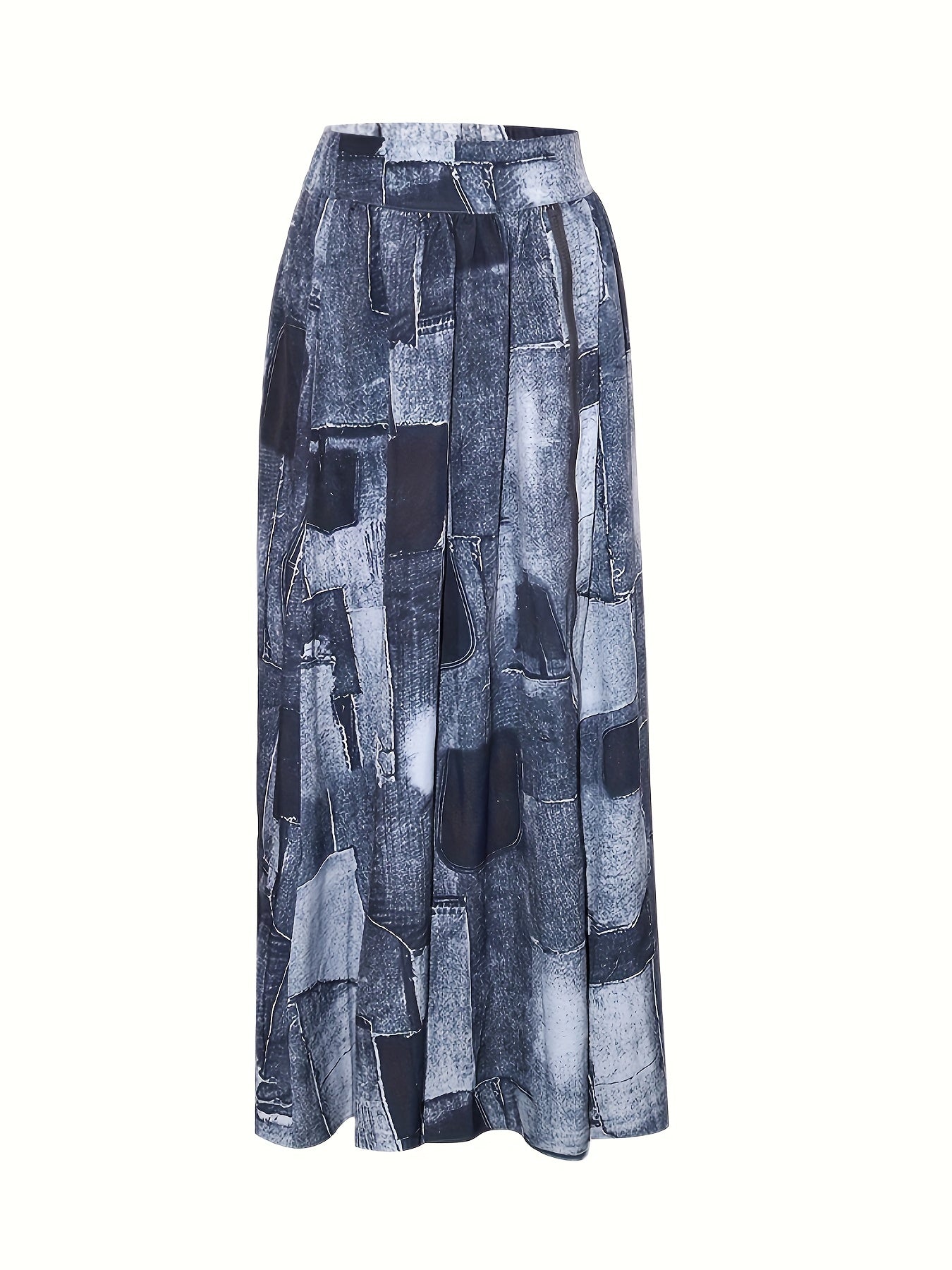 Denim Print High Waist Zip Up Skirt Casual Skirt for Spring & Summer