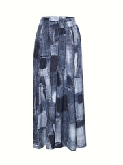 Denim Print High Waist Zip Up Skirt Casual Skirt for Spring & Summer
