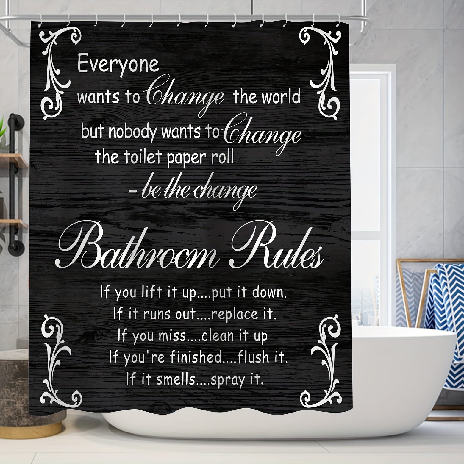 Bathroom Rules Shower Curtain Set with 4 Pieces