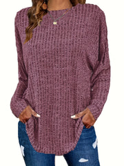 Solid Ribbed Long Sleeve Knit Top