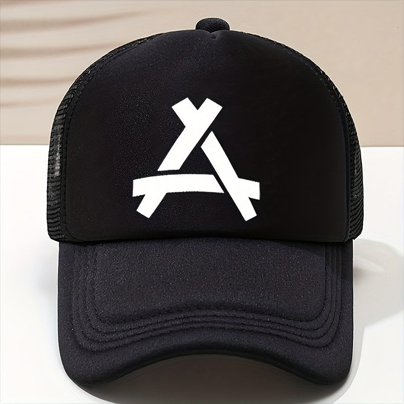 Triangle Label Print Trucker Hat Mesh Baseball Cap