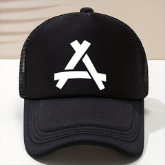 Triangle Label Print Trucker Hat Mesh Baseball Cap