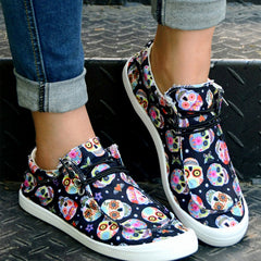 Women's Skull Print Canvas Slip-On Flat Halloween Shoes