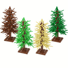 DIY City Tree Branch Shrub Green Plant Brick Assembly Pine with Base Plate