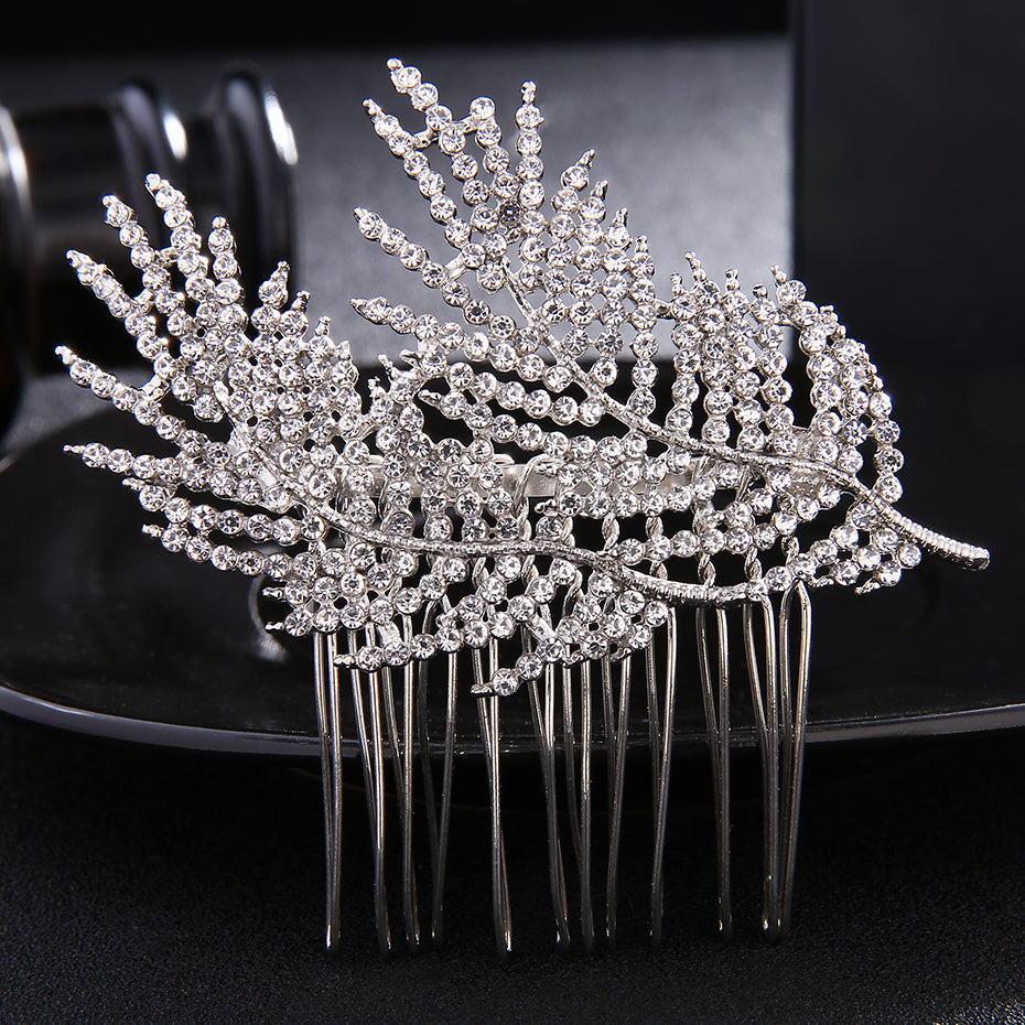 Crystal Hair Comb Silvery Rhinestones Bridal Leaf Hair Comb