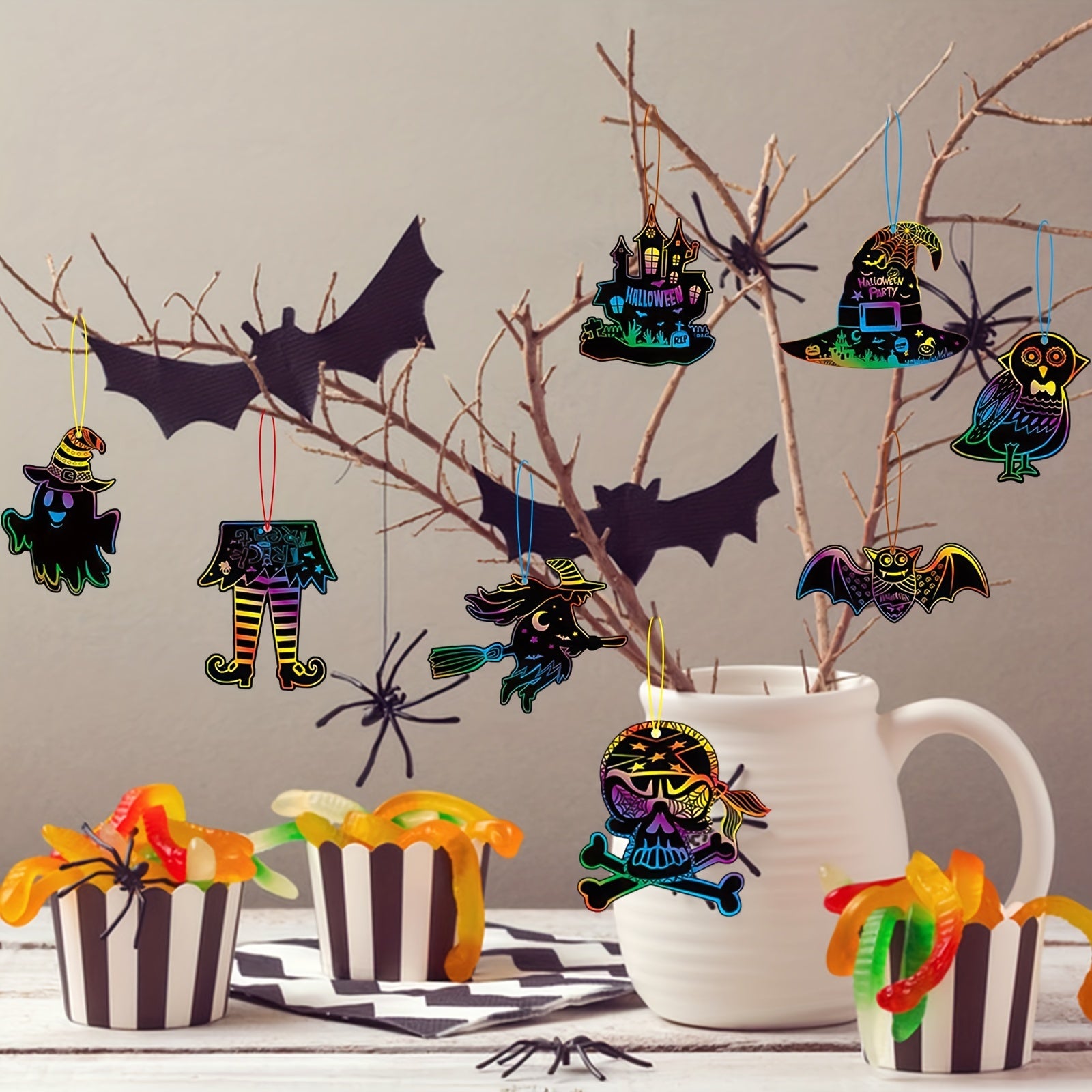 36pcs Halloween Scratch Masks DIY Theme Party Toys Scratch Paper Halloween Props