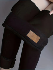 Solid Liner Fleece Wideband Waist High Rise Skinny Trousers