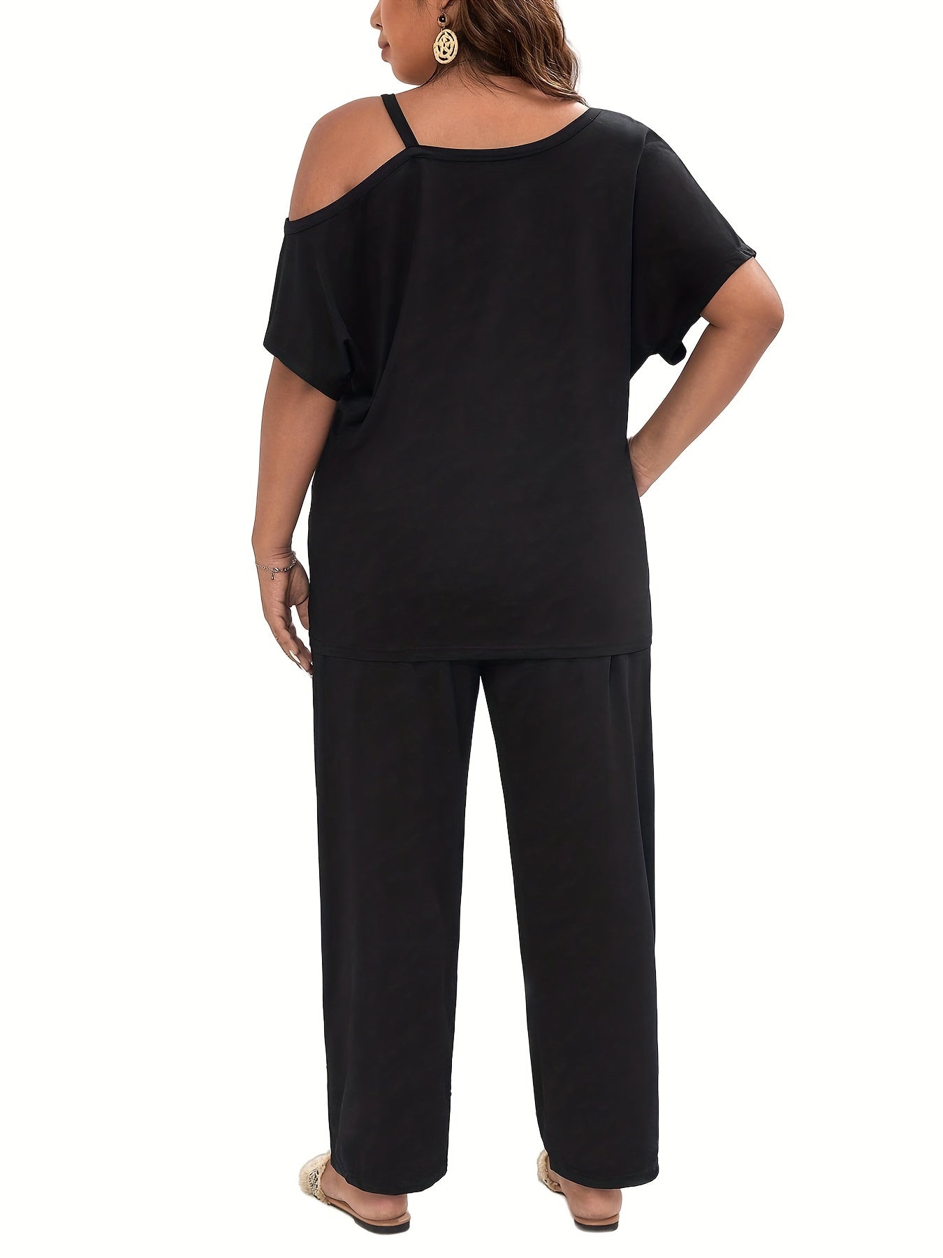 Solid One Shoulder Cut Out Top & Pants Set