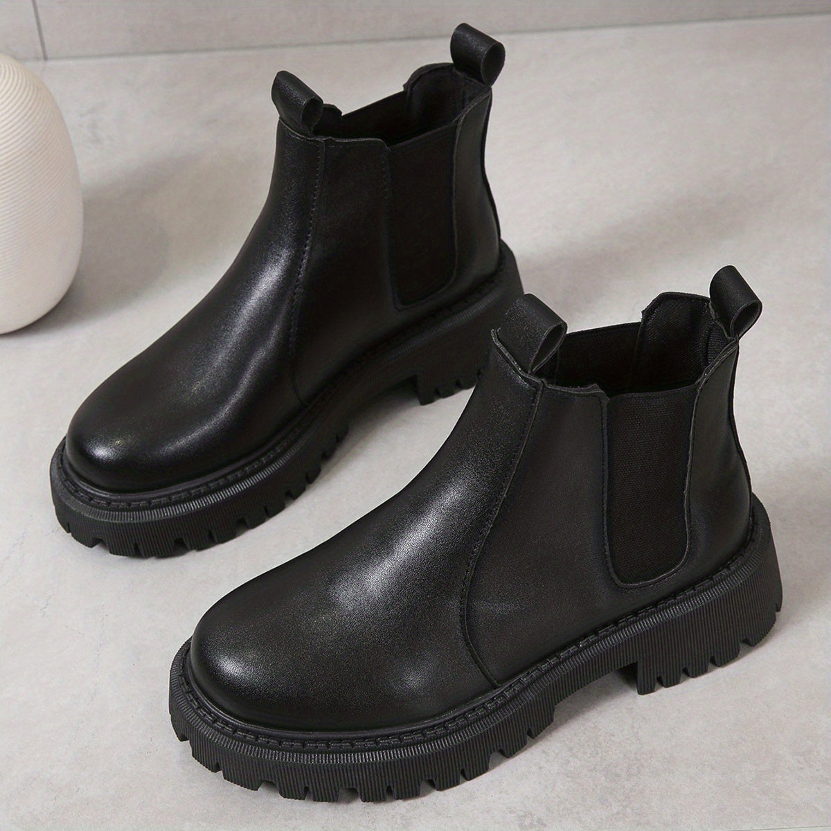 Stylish Chunky Heel Combat Boots with Stretch Fabric Sides