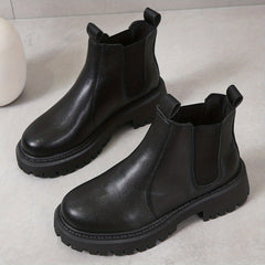 Stylish Chunky Heel Combat Boots with Stretch Fabric Sides