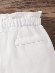 Girls' Elastic Waist Pleated Denim Shorts, Summer Outerwear