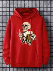 Skeleton Beer Print Hoodie Men's Pullover Sweatshirt