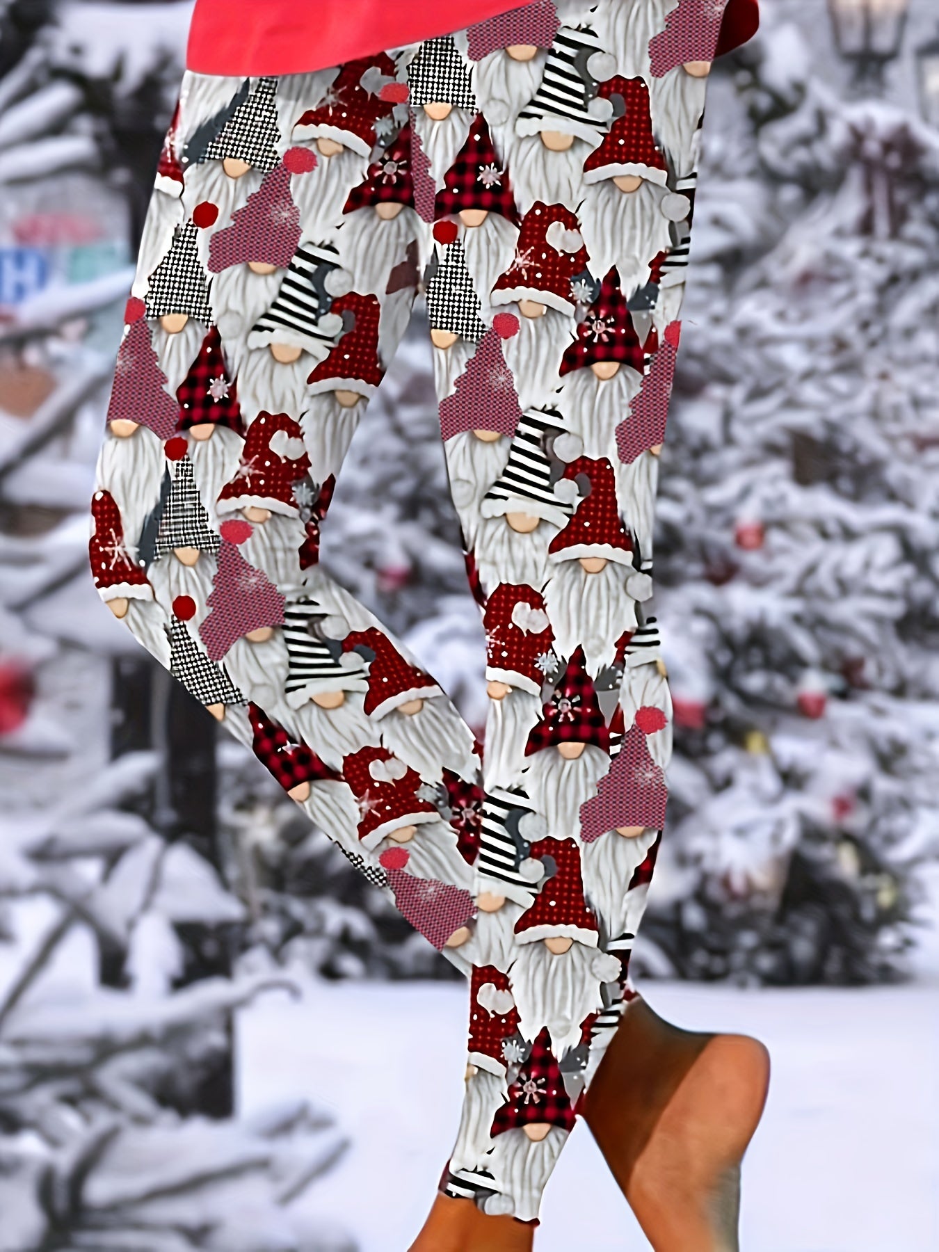 Christmas Santa Print Plus Size Leggings Medium Stretch