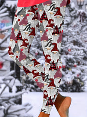 Christmas Santa Print Plus Size Leggings Medium Stretch