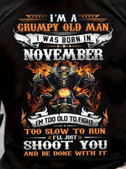 November Born Skeleton Print Men's Graphic Round Neck T shirt