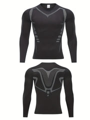 Men's Geometric Compression Shirt for Outdoor Fitness